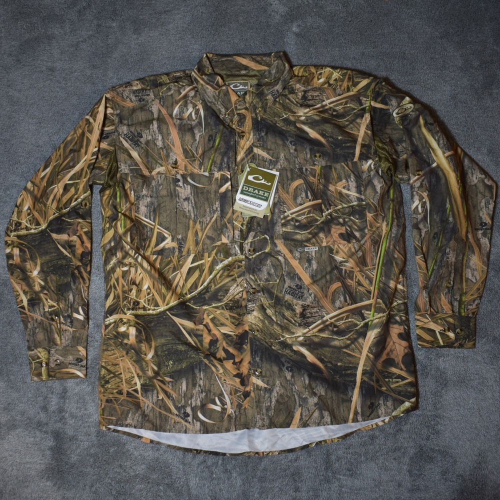 Drake Waterfowl Vented Wingshooter Long Sleeve Shirt Men's L Mossy Oak Camo NWT